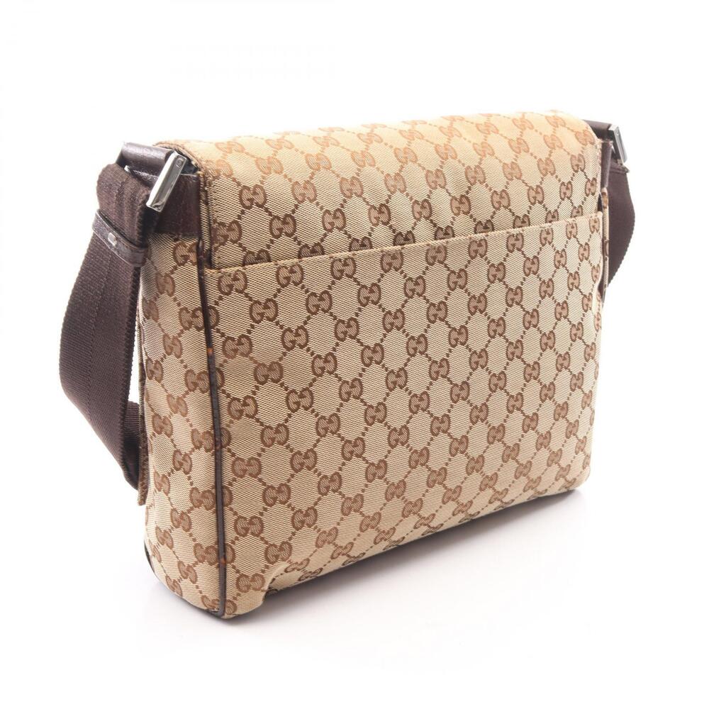 Gucci Leather Beige Canvas Brown Shoulder GG Bag Tan Brown